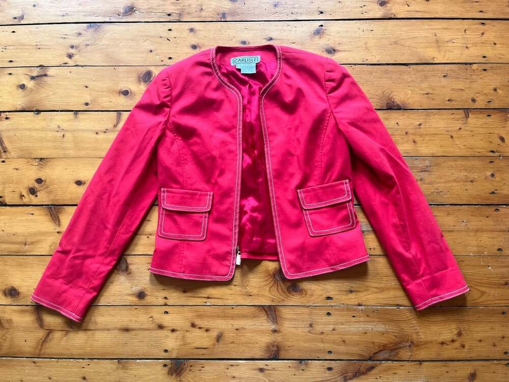 Carlisle Pink Cotton Blazer Jacket Size 8 Vintage 90s Contract Stitching